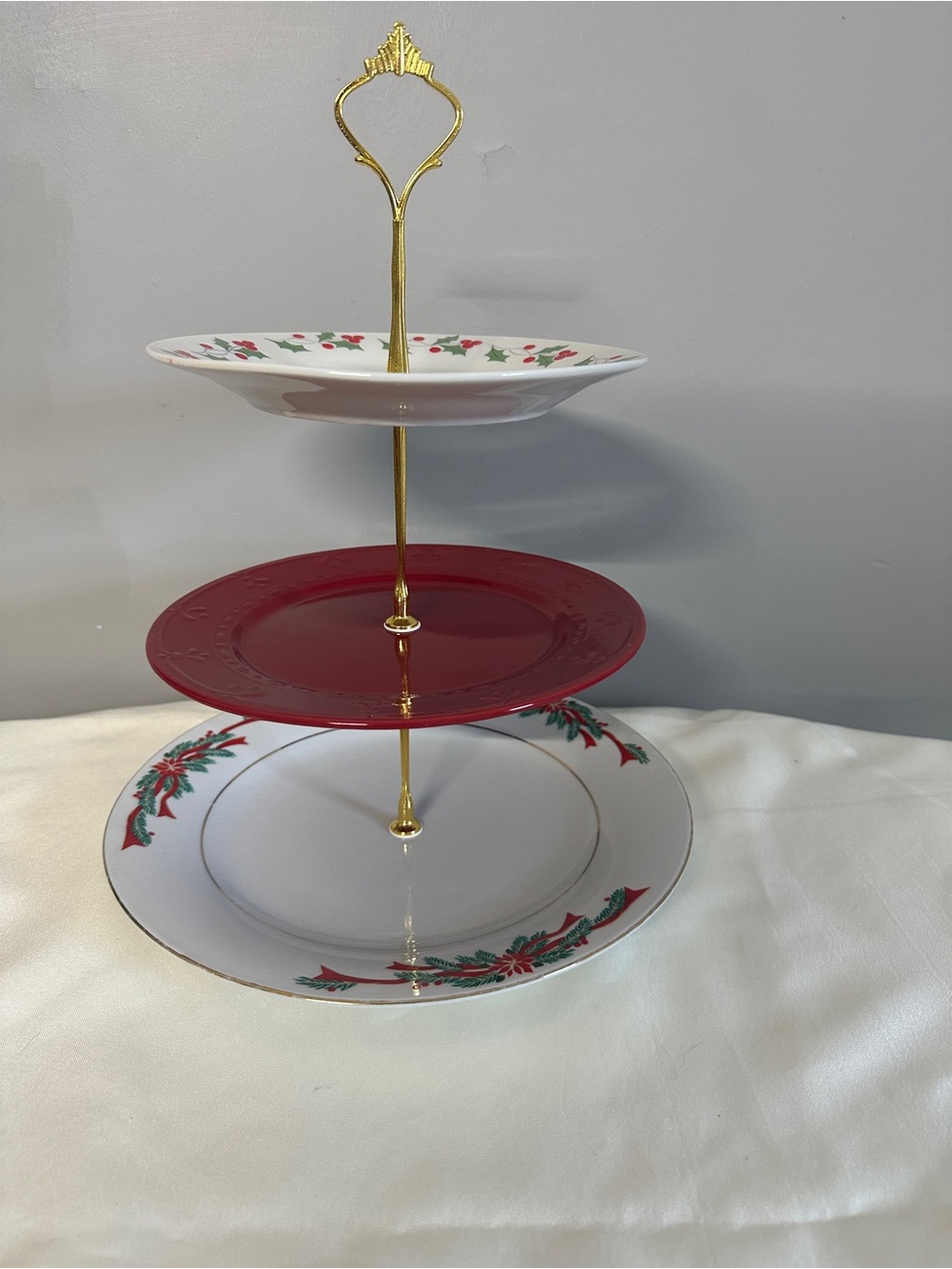 Christmas Gold and Red 3-Tier Holiday Serve Stand